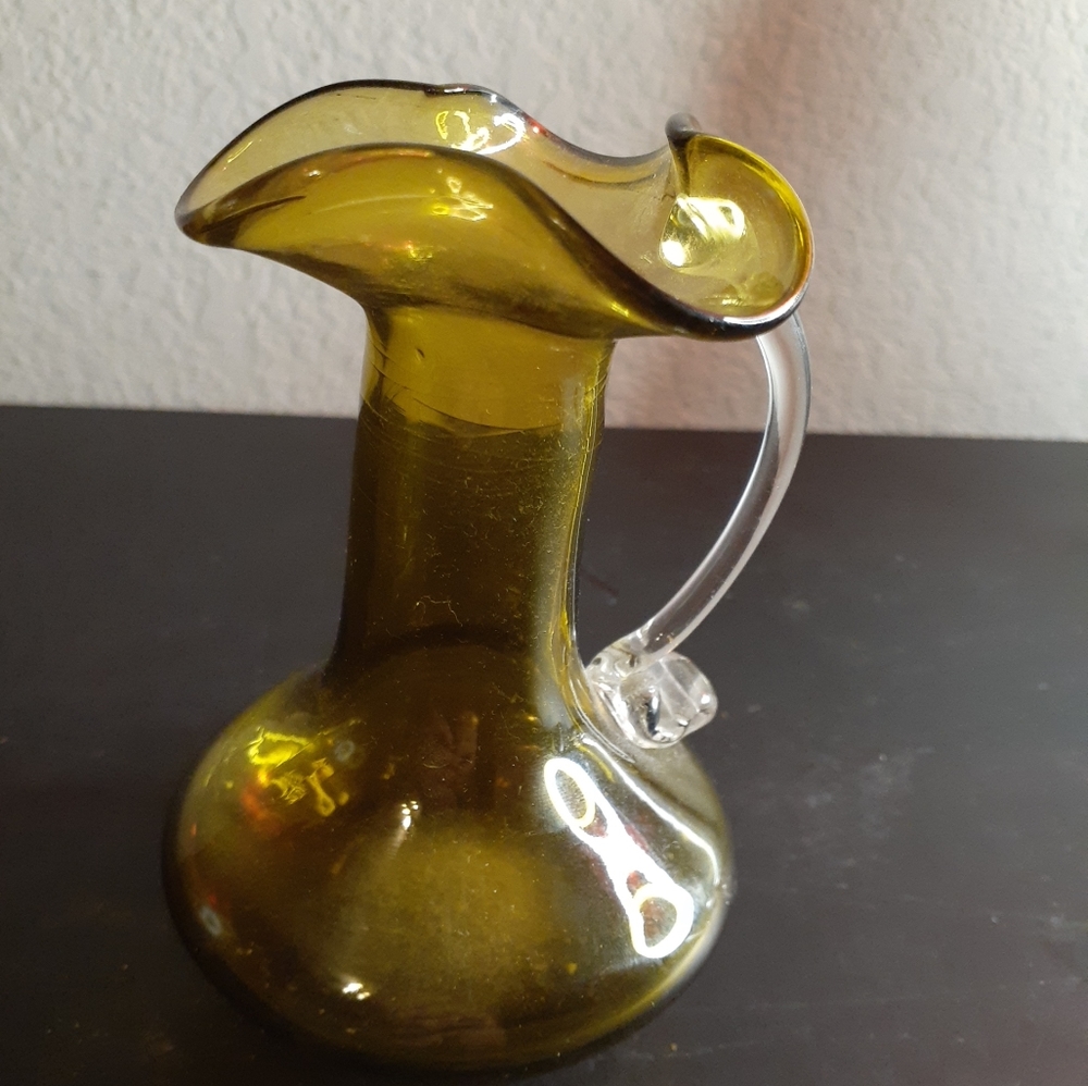 VTG Green Pilgrim Glass 4" Miniature Pitcher.